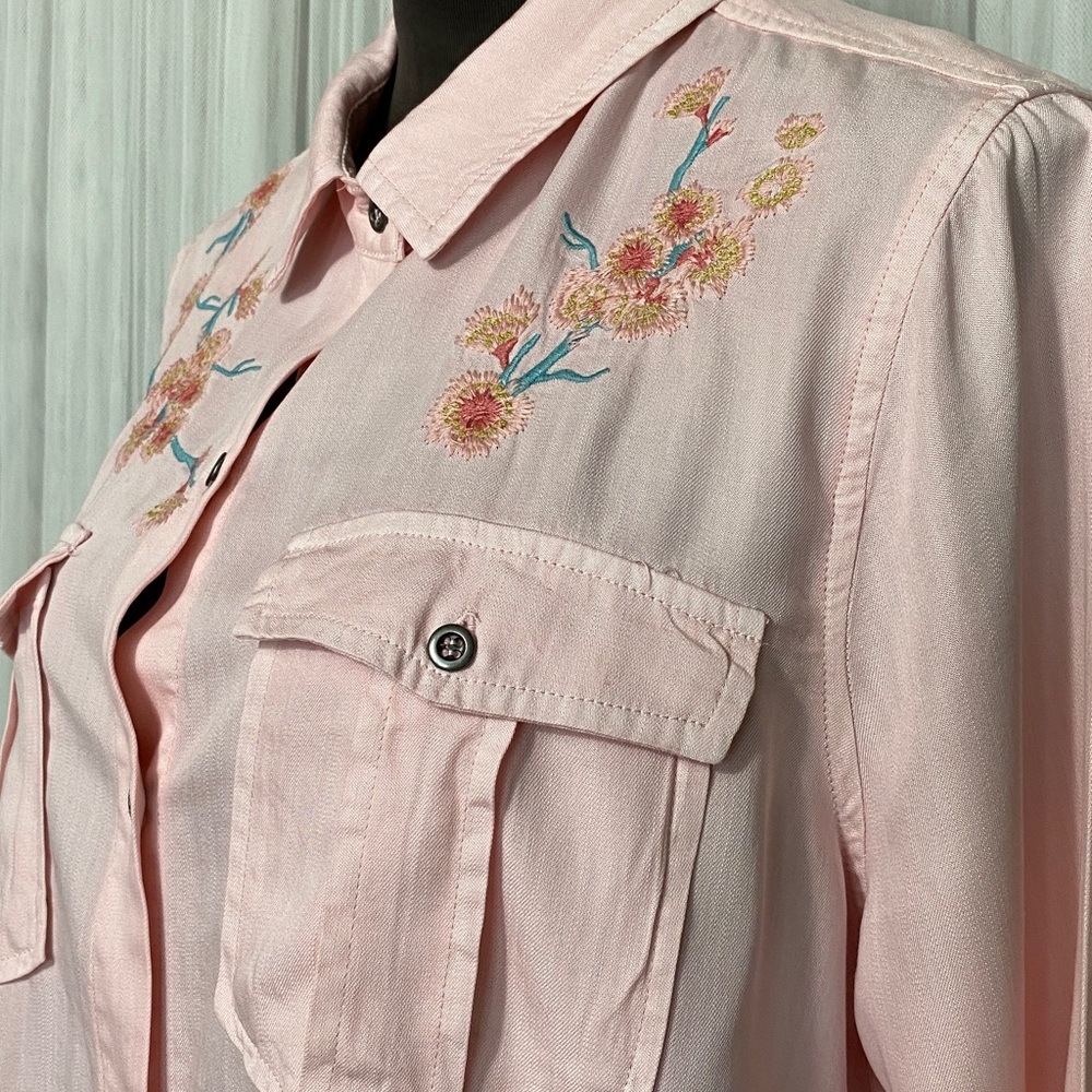 Billy T Lyocell/CottonEmbroidered Pink Women's Button up Frey Hem Boho - Picture 6 of 17
